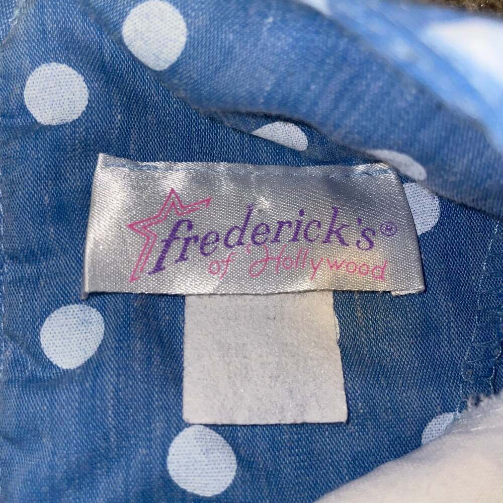 Vintage- Fredrick’s Of HollywoodLight Blue Polka Dot Peplum Dress - Picture 3 of 6